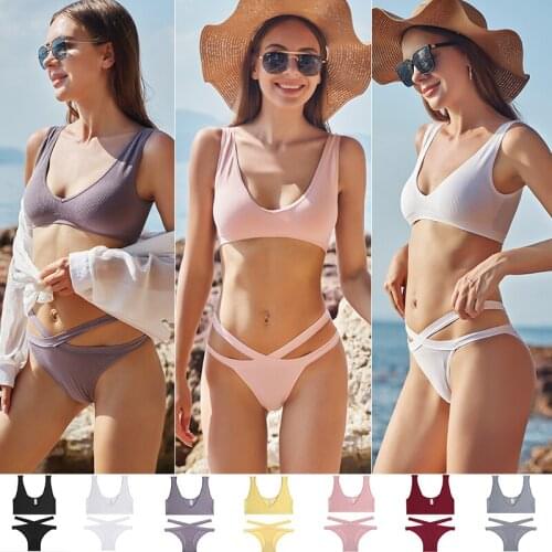 Summer new Sexy Woman Bra Set S-XL 1 Crop Top+1 Briefs Femme Bralette Suits V-Neck Underwear Lingerie Sets girl beach bikini