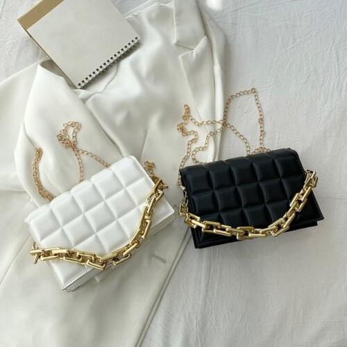 Fashion Women PU Messenger Bag Casual Thick Chain Checker Pattern Flap Handbag Vintage Small Purse Ladies Handbags 2021 Hot