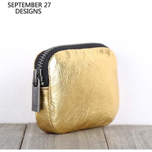 Genuine Leather Coin Purses Real Cowhide Gold Color Mini Wallet Credit Card Purse Small Wallets Coin Pouch Money Bag Coin Pocket