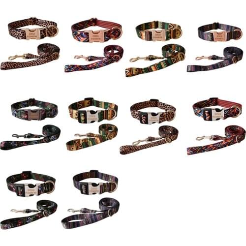 Fashion Printing Webbing Dog Collar Leash Set Personalized Luxury Designer Engraved Pet Name Pet Supplies Dog Accessories