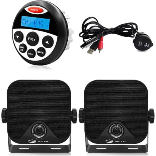 Marine Bluetooth Radio Boat Stereo Audio Sound System FM AM MP3 Player+4 Inch Marine Waterproof Motorcycle Speaker+USB Cable