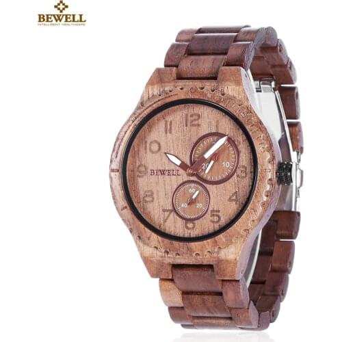 BEWELL ZS - W154A Male Wooden Watch Calendar Luminous Pointer Natural Wristwatch for Men