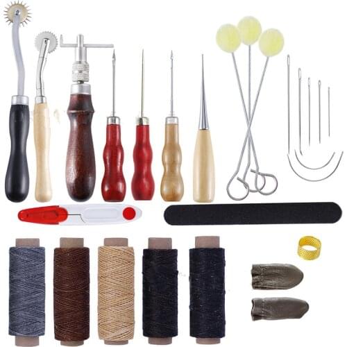 27 Pcs/set Leather Craft Tools Kit Hand Sewing Stitching Punch Carving Work Awl Leathercraft Accessories For Personalizing
