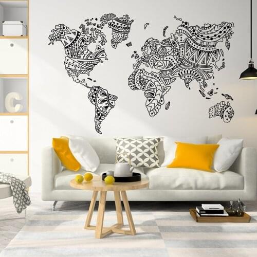 NEW World Map Mandala Wall Decal Boho Decor World Map Wall Sticker, Bohemian Wall Decor, Decorative World Map Wall ArtA12-012