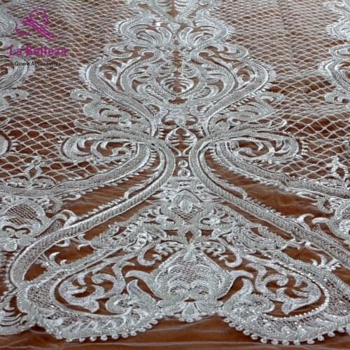 New fashion off white guipure lace heavy beads with sequins on net embroidered wedding dress/evening dress lace fabric by yard