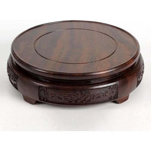 7.8-24cm Diameter Ebony Carved Base With Flower Pattern Craftwork Solid Wood Base Flower Vases Stone Jade Teapot Aquarium Base