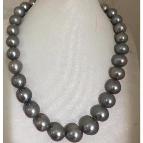 Huge 13-15mm freshwater silver grey pearl necklace 18inch 925silver