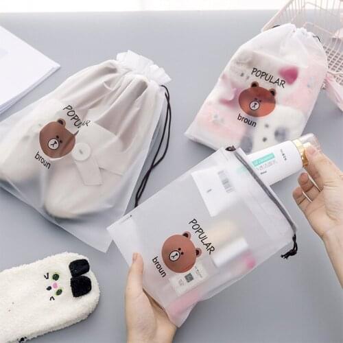 Practical Cartoon Bear Figure Portable Cloth Shoe Socks Cosmetics Storage Bag Originality Transparent Travel Bags Drawstring Bag