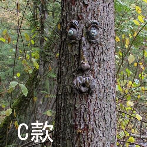 Realistic Tree Face Decor Resin 3D Bark Ghost Old Man Tree Hugger Statue Easter Hanging Ornament Garden Decoration Outdoor Fairy