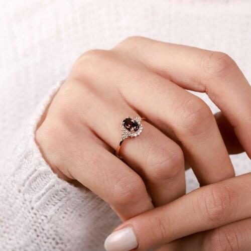 Sembolgold Garnet Almandi̇ne Gold Ring Diamond Jacket 14 Set Simple Handmade Finger Jewelry Wedding Accessories Opening Ring