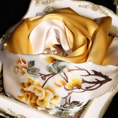 100% Silk Scarf Women Embroidered Handmade Middle-Aged Mother Double layer 16MM Thick Luxury Quality Gift Real Silk Shawl