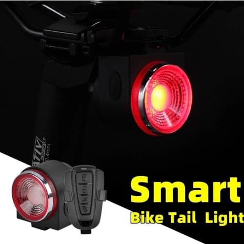 LED USB Rechargeable Rear Bike Light Auto Brake Detected Bicycle Tail Lamp Wireless Remote Control Cycling Taillight Alarm Bell