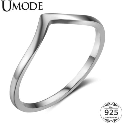 UMODE Engagement Simple Wave V Shape Rings 925 Sterling Silver Rings for Women Jewelry anillos plata 925 para mujer ULR0470