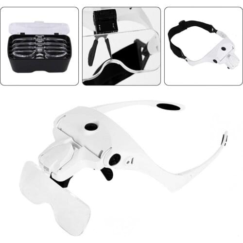 Headband Magnifier Glasses for Jewelry Reading Stamp Coin with LED Light Rechargeable 1X 1.5X 2X 2.5X 3.5X Magnifying Glass