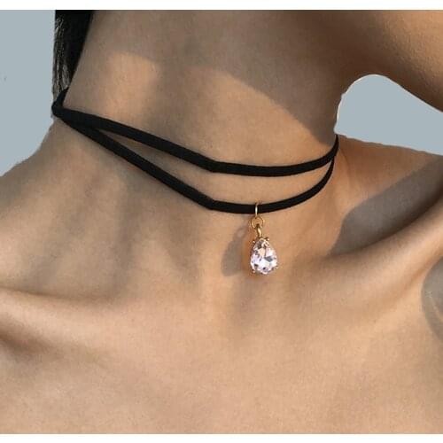 YWZIXLN Bohemia Classic Gothic Tattoo Lace Chain Drop Crystal Pendant Choker Necklace For Women Jewelry Gift Wholesale N0236