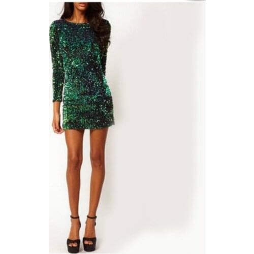 2019 Green Sequin Dress Women Sexy Club Dresses Slim Fit Backless Bodycon Party Nightclub Mini Vintage Dress vestido