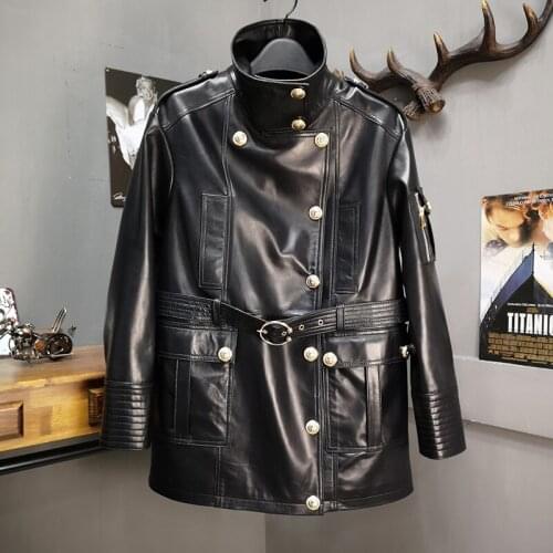 Classic Vintage Genuine Leather Coat Womens Real Sheepskin Motorcycle Windbreaker Jacket Fashion Famous Brand Design Coats Tops