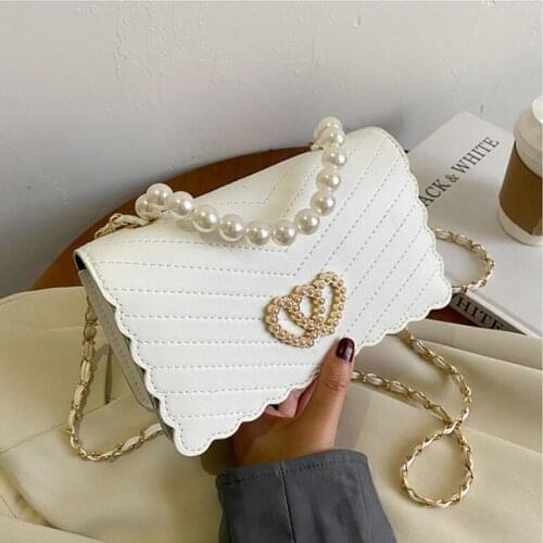 Sweet Lady Pearl Tote bag 2021 Fashion New High Quality PU Leather Womens Designer Handbag Chain Shoulder Messenger Bag