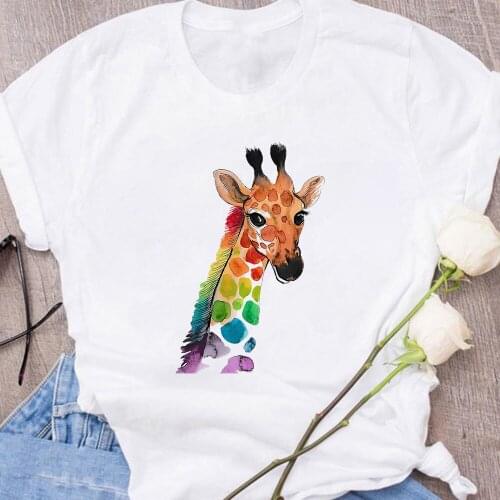 Colored Giraffe Printed Women T Shirts High Quality Versatile Short Sleeve Exquisite Modern T Shirt Camiseta Women 2021 Fashion