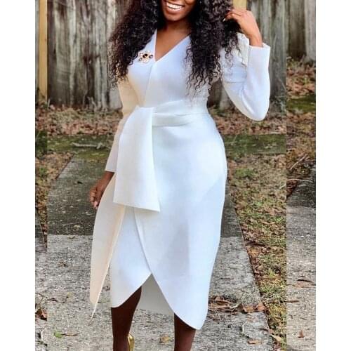 Dresses For Women Long Sleeve White High Waist Long Party Dress 2021 Ladies Commuter Elegant Casual Office Dresses Vestidos