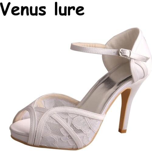 Peep Toe Platform Shoes for Women Elegant Ivory Lace Wedding Shoes