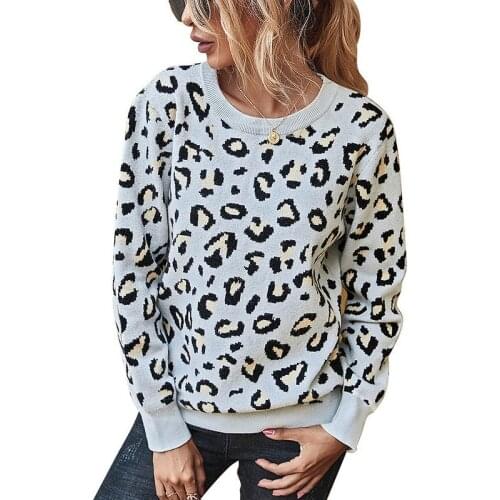 Autumn winter Womens sweaters O-Neck Hollow out Loose knitted Jumpers long sleeve leopard sweater oversize ladies pullover tops