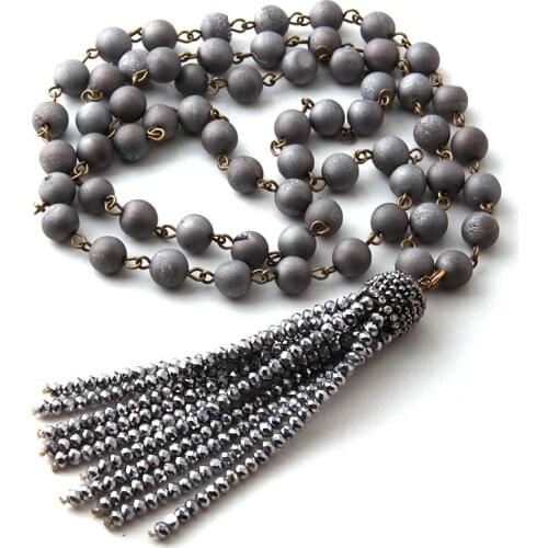 Fashion Link Druzy Beads Ethnic Necklace Bohemian Tribal Jewelry Crystal Tassel Halsband For Women Natural Stone Bead Neck