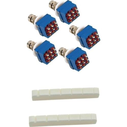 5X 3PDT 9 Pins Box Stomp Guitar Effect Pedal Foot Switch & 2 Pcs 6 String Electric Bone Nut Cattle Bone Slotted