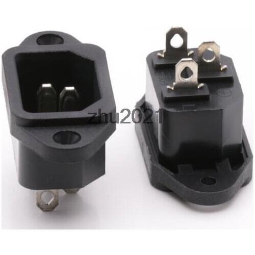 C14 Panel Mount Plug Adapter AC 250V 10A /5A 3Pin IEC Inlet Module Plug Straight 2pcs