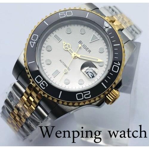 Bliger 40mm Mens Top Luxury Mechanical Watch Sapphire Glass Ceramic Bezel Grey Dial Luminous NH35A Movement Automatic Watch