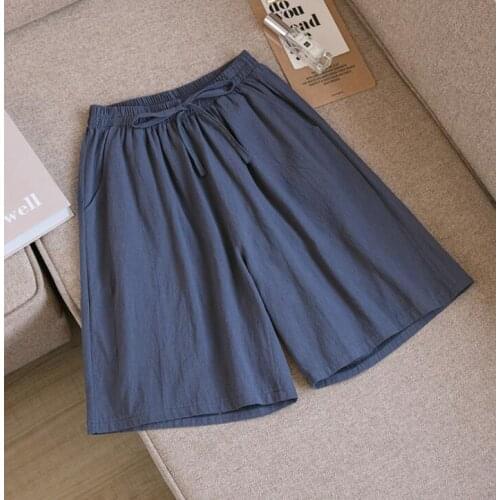 Cotton and linen five-point pants summer 2021 new breathable pants wide-leg pants loose large size