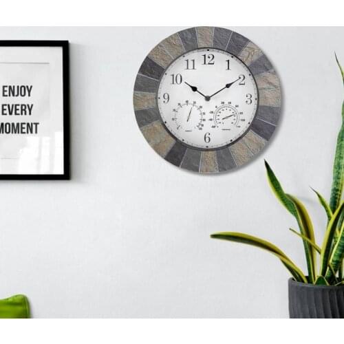 Modern Design Clock Faux Slate Wall Clock Resin Clock Luxury Design Wall Clock With Thermometer Hygrometer 3D Watches Home Deco