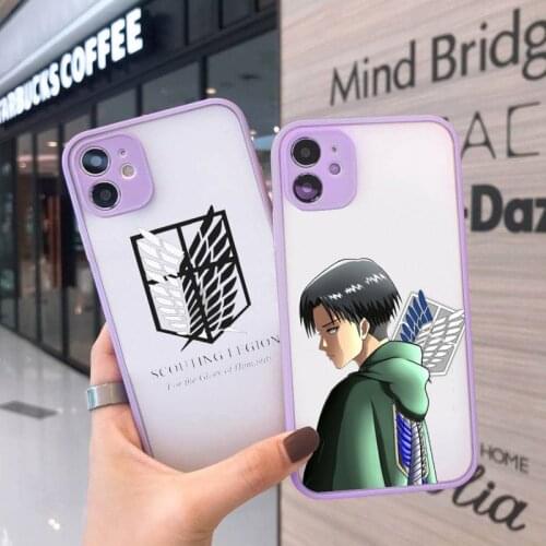 Attack On Titan Anime Phone Cases Matte transparent For Purple iPhone 12 Mini 11 Pro XR XS Max 7 8 Plus X Back Cover
