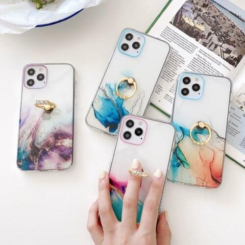 Gradient Marble Ring Holder Phone Cases For iPhone 12 11 11Pro Max XR XS Max 7 8 Plus SE 2020 X Soft Transparent TPU Back Cover