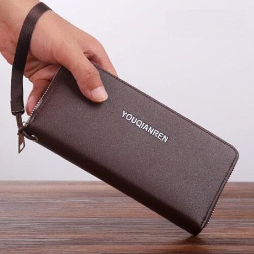 Mens Long Wallet Handbag Soft Leather PU Business Zipper Purse Double Layer LetterMobile Phone Bag Multi Card Hand Grip Handbag