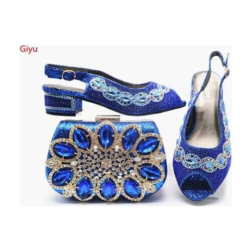 Doershow wonderfu Matching Women Shoe and Bag Set Decorated with blue Nigerian Shoes and Bag Set Italy Shoes and Bag set!SHJ1-17