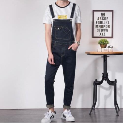 Xs-6xl British Feet Suspenders Jeans Mens Korean Version Of The Self-cultivation Wild One-piece Denim Trousers Couple Bib Pants
