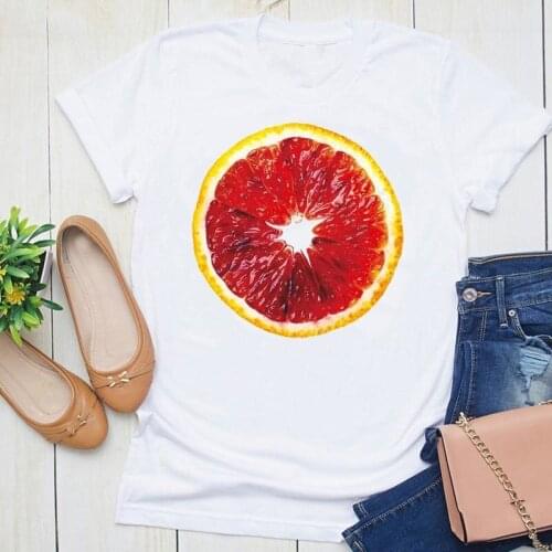 Women Graphic Orange Watercolor Funny Sweet Cartoon Summer Short Sleeve Fashion Print Female Clothes Tops Tees Tshirt T-Shirt
