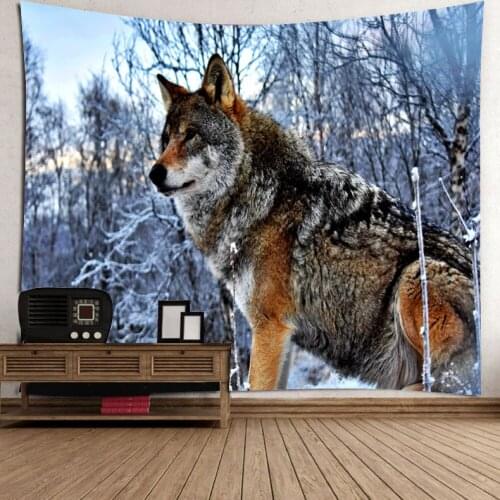 Wolf Tapestry Wolves on Mountain Wall Hanging Full Moon in Starry Sky Tapestries for Kids Bedroom Living Room Dorm Party Decor