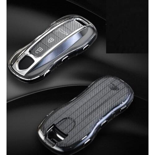 Carbon style TPU full protect Key Shell Cover key case cover Key case For Porsche Panamera 2017-2020 Cayenne 2018-2020