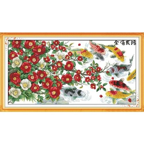 Everlasting Love Flowers And Fishes Chinese Cross Stitch Kits Ecological Cotton Stamped 11CT DIY New Year Decorations For Home