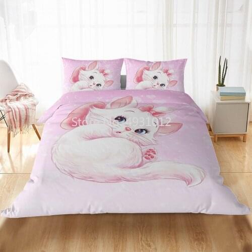Disney Cute Marie Cat Cartoon Bedding Sets US AU EU Bed Linen Children Girls Duvet Cover Pillowcase Comforter Bedding Set