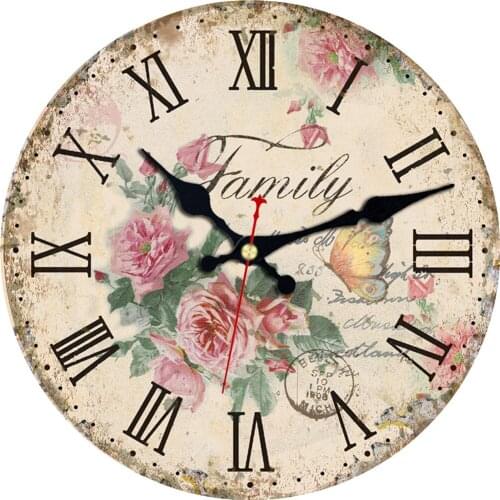 Round Wall Clock Rose Flower Clock Retro Vintage Floral Daisies Silent Non Ticking Wall Clocks Battery Operated For Home Office