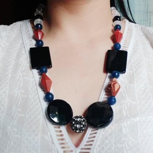 Lii Ji Red Jaspers Onyx Blue Jades Black Necklace Women Necklace Jewelry 68cm Stock Sale