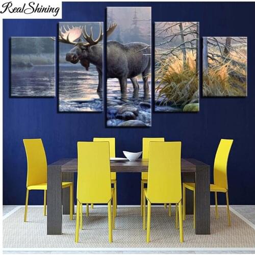 5pcs deer painting diamond mosaic animal Moose Art pattern diamond painting cross stitch 3D embroidery full drill,elk FS7188