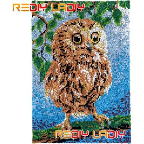 Latch Hook Rug Kits Owl on a Tree Plush Wall Tapestry DIY Carpet Rug Thick Yarn Arts Cushion Crochet Floor Mat Home Decor Gifts