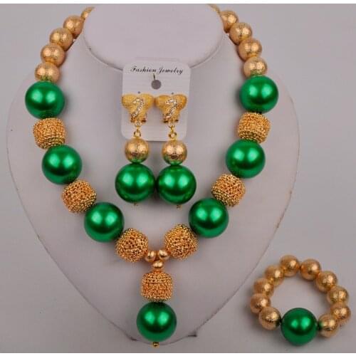Green Pearl Jewelry Sets Women Indian African Jewelry Set Nigerian Wedding Jewellery For Brides Dubai Gold Jewelry Sets