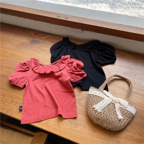 2021 Summer New Korean Style Baby Girls T-shirts Pure Color Short Sleeve Tops Toddlers Kids Backless Tees