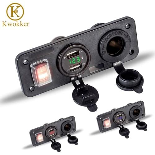 New 12V/24V 5V/4.2A Dual USB Car Chaerger Adapter + Cigarette Lighter Socket + Digital Voltmeter 3 In 1 panel with Switch