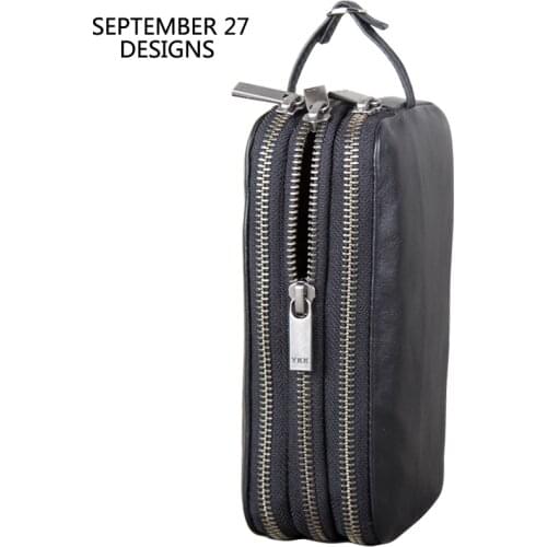 Men Zipper Long Wallet First Layer Cow Leather Handmade Luxury Clutch Bag Lovers Wallets Phone Purses Travel Money Bag HandBag